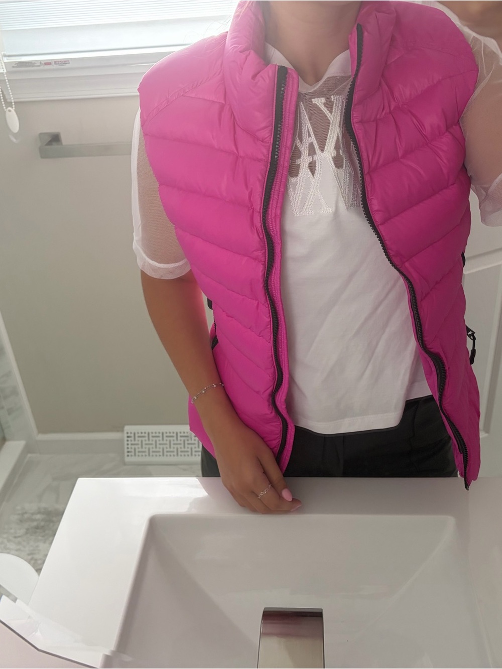 SAM. Hot Pink Quilted Down-Style Vest with Black Trim - Picture 3 of 5